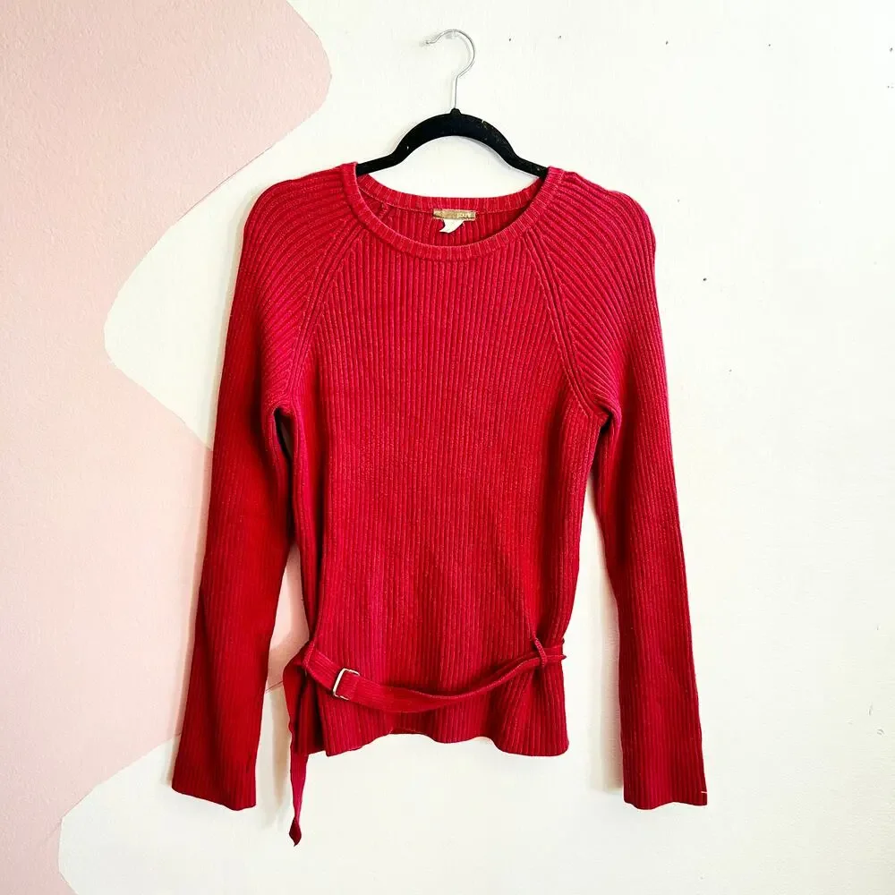 J.Crew Pink Ribbed Sweater Buckle Belt Soft Classic Preppy Coquette Medium‎